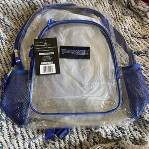 Trailmaker Classic Clear Large Backpack Blue Trim Transparent School Stadium Bag